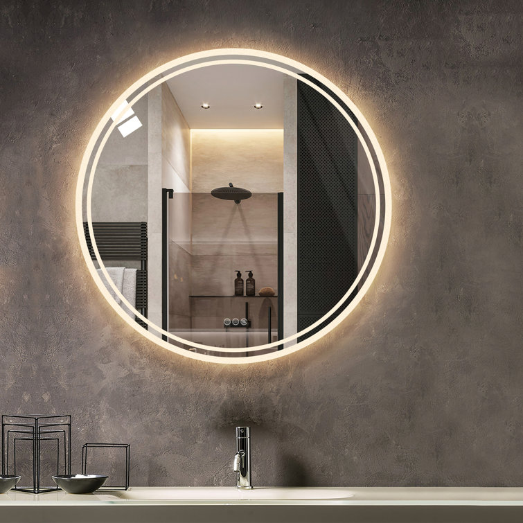 Round led deals light mirror